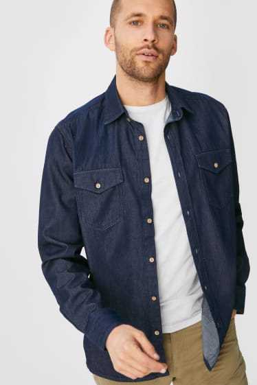 Men - Denim shirt - denim-dark blue