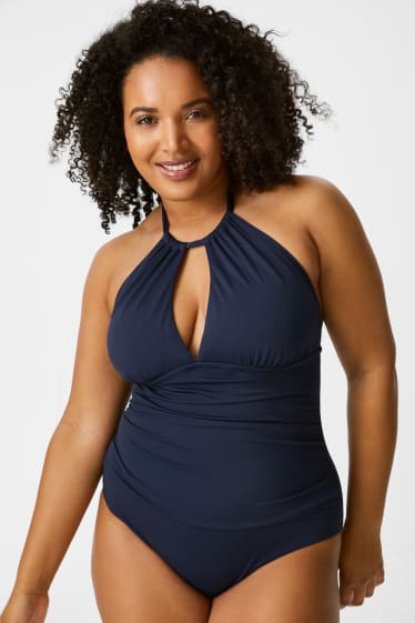 Women - Swimsuit with gathers - padded - dark blue