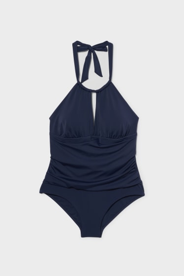 Damen - Badeanzug mit Raffung - wattiert - dunkelblau