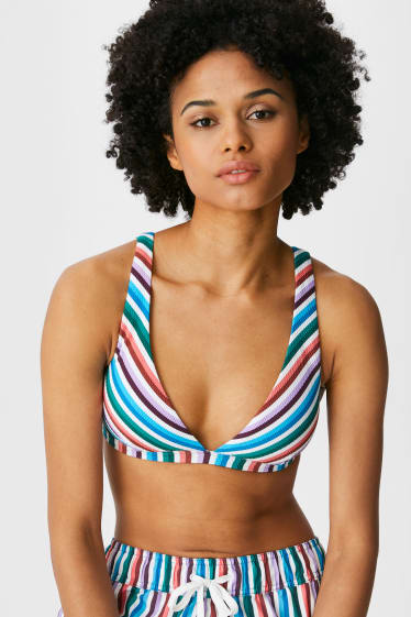 Femei - Top bikini – vătuit – cu dungi - multicolor