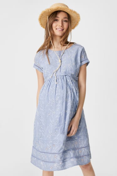 Women - Maternity dress - embroidered - floral - light blue