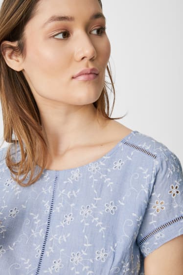 Women - Maternity dress - embroidered - floral - light blue
