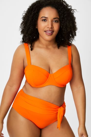 Dames - Bikinibroek met geknoopt detail - hoog model - oranje
