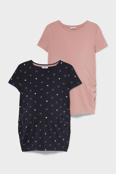 Femmes - Lot de 2 - T-shirts de grossesse - bleu  / rose