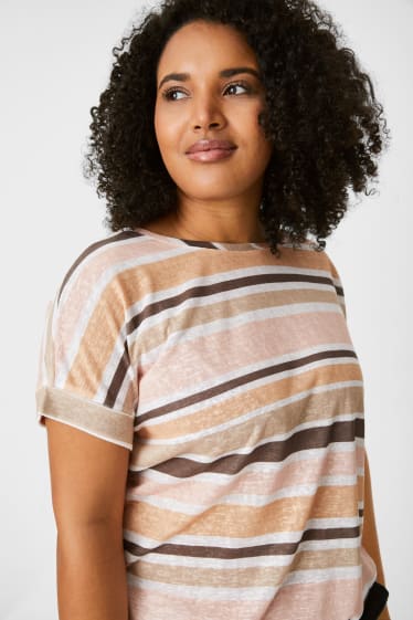 Women - T-shirt - striped - orange / cremewhite