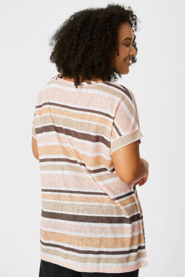 Women - T-shirt - striped - orange / cremewhite