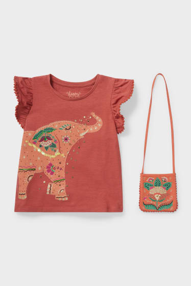 Kinder - Set - Kurzarmshirt und Umhängetasche - terracotta