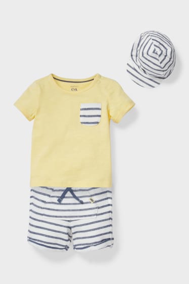 Babys - Set - Kurzarmshirt, Sweatshorts und Cap - gelb