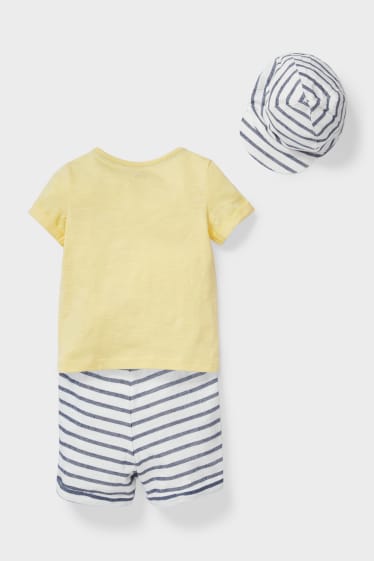Neonati - Set - maglia a maniche corte, shorts di felpa e cappellino - giallo