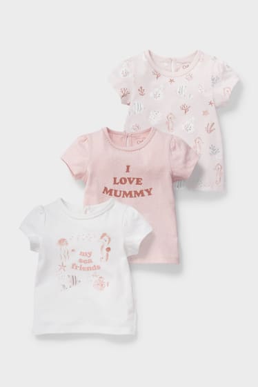 Babys - Multipack 3er - Baby-Kurzarmshirt - weiß / rosa