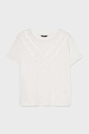 Dames - Linnen T-shirt - crème wit