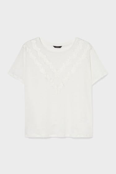 Women - Linen T-shirt - cremewhite