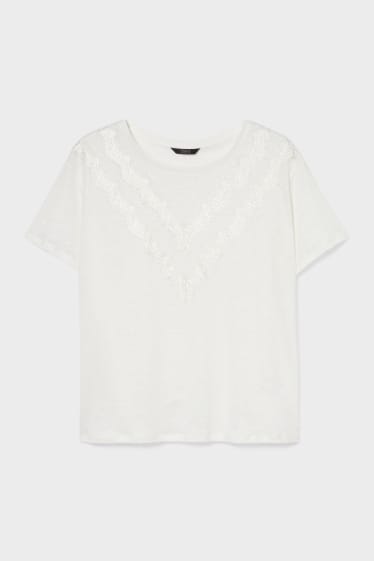 Donna - T-shirt di lino - bianco crema