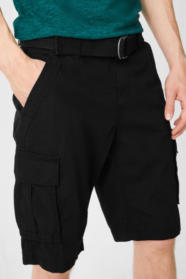 Hommes - CLOCKHOUSE - bermuda cargo avec ceinture - noir