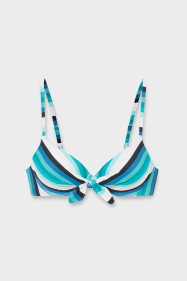 Women - Underwire bikini top - padded - striped - light turquoise