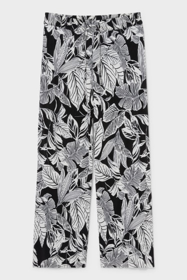 Women - Cloth trousers - palazzo - pleated - black / white