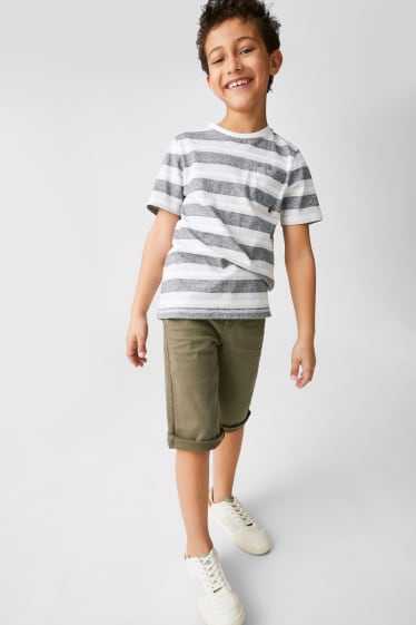 Kinder - Kurzarmshirt - gestreift - weiß / grau