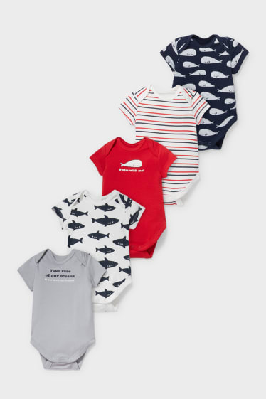Bébés - Lot de 5 - bodys pour bébé - rouge / gris