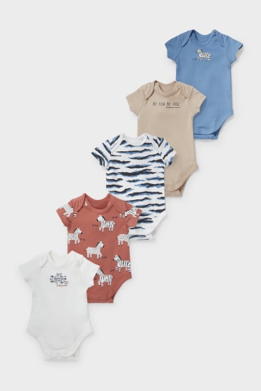 Baby's - Set van 5 - rompertje - blauw / crèmekleurig