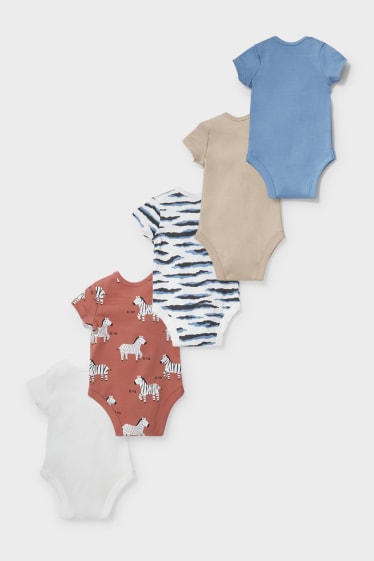 Baby's - Set van 5 - rompertje - blauw / crèmekleurig