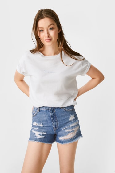 Teens & young adults - CLOCKHOUSE - denim shorts - high waist - denim-blue