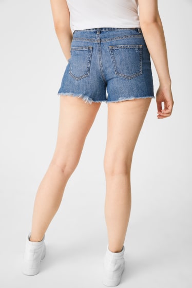 Adolescenți și tineri - CLOCKHOUSE - pantaloni scurți de blugi - high waist - denim-albastru