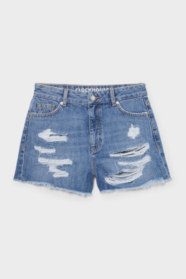 Adolescenți și tineri - CLOCKHOUSE - pantaloni scurți de blugi - high waist - denim-albastru