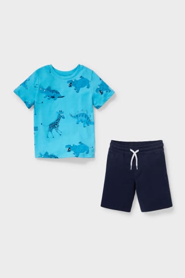 Kinder - Dino - Set - Kurzarmshirt und Sweatshorts - blau