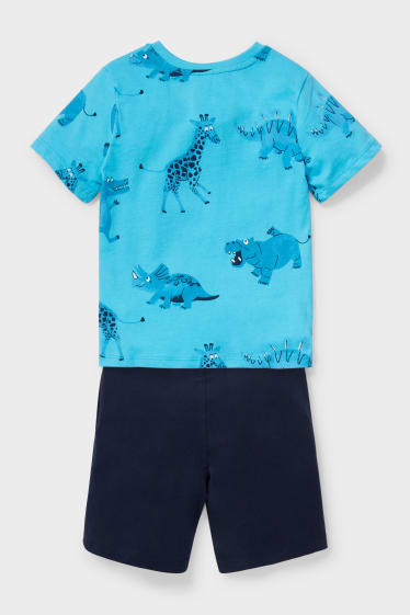 Bambini - Dinosauri - set - T-shirt e shorts in felpa - blu
