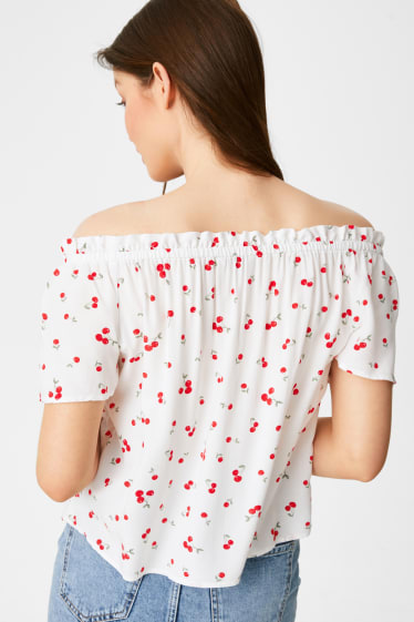 Dames - CLOCKHOUSE - blouse - wit / rood
