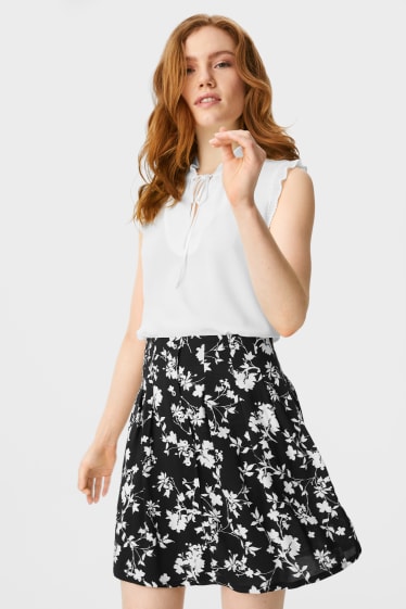 Mujer - Falda - de flores - negro / blanco