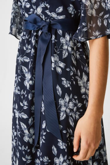 Femmes - Robe portefeuille - à fleurs - style festif - bleu foncé