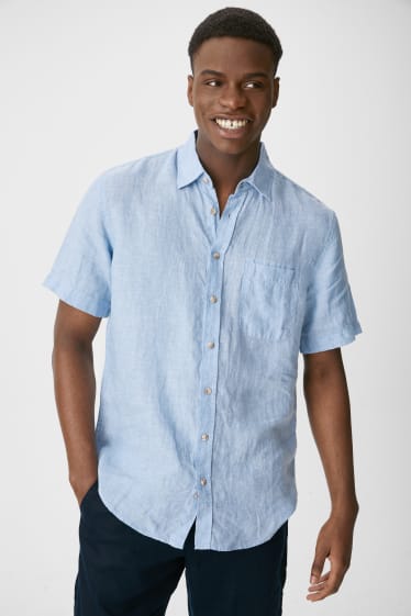 Men - Linen shirt - regular fit - Kent collar - light blue-melange