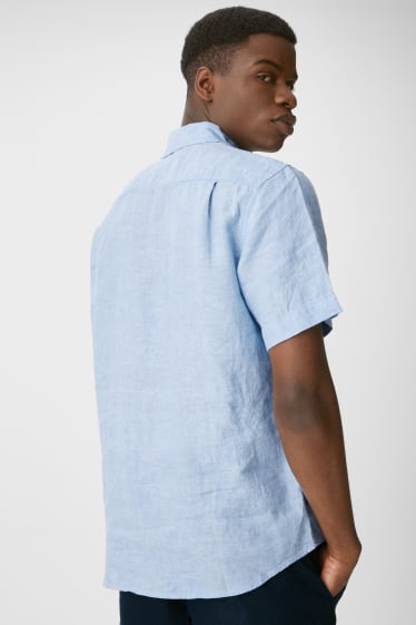 Hombre - Camisa de lino - Regular Fit - Kent - azul claro jaspeado