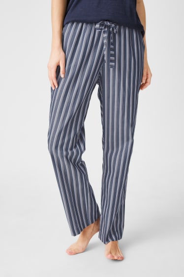 Dámské - Pyžamové kalhoty - pruhované - růžová/modrá