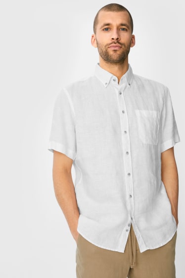 Men - Linen Shirt - regular fit - button-down collar - white