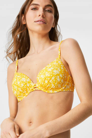 Mujer - Top de bikini con aros - con relleno - de flores - amarillo