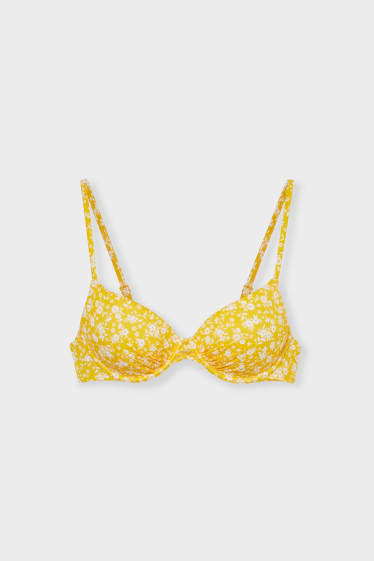Mujer - Top de bikini con aros - con relleno - de flores - amarillo