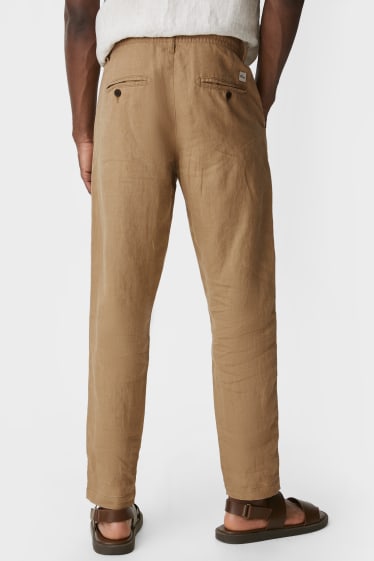 Pánské - Lněné kalhoty Chino - světle hnědá