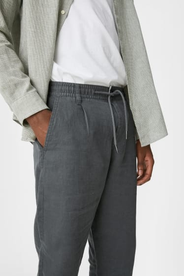 Pánské - Lněné kalhoty Chino - tmavozelená