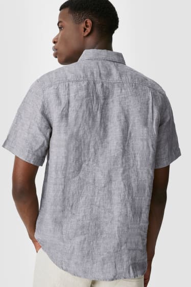 Hommes - Chemise en lin - regular fit - col button down - gris chiné