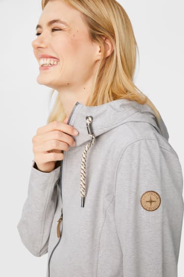 Women - Softshell jacket with hood - floral - light gray-melange