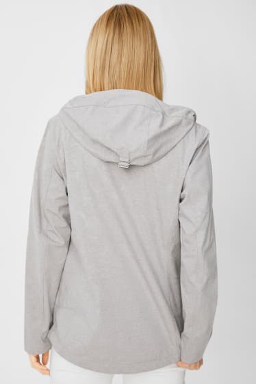Women - Softshell jacket with hood - floral - light gray-melange