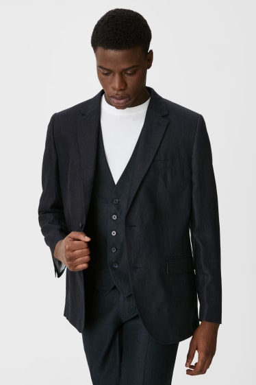Pánské - Lněné oblekové sako - regular fit - tmavomodrá