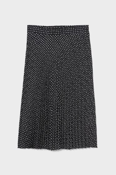 Damen - Chiffonrock - plissiert - gepunktet - schwarz