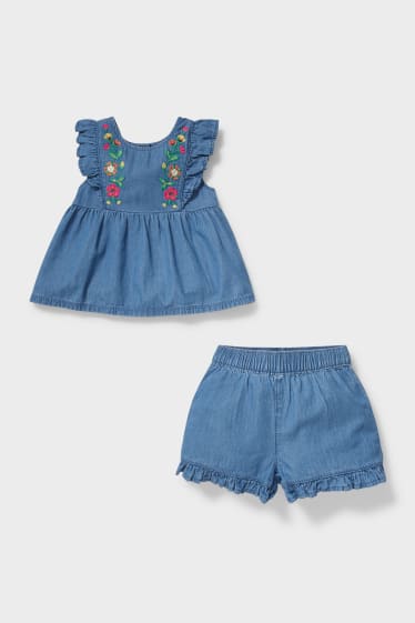 Kinder - Set - Top und Shorts - 2 teilig - jeans-hellblau