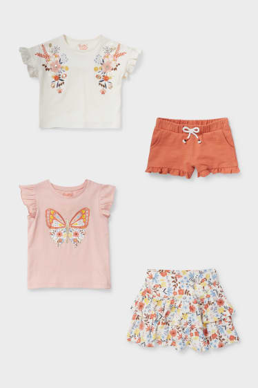 Kinderen - Set - 2 T-shirts, sweatshort en rok - 4-delig - crème wit