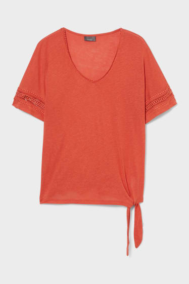Dames - T-shirt met geknoopt detail - rood