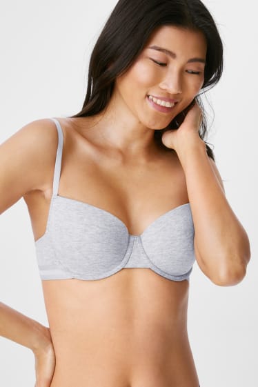 Dames - Beha met beugels - demi - gewatteerd - licht grijs-mix