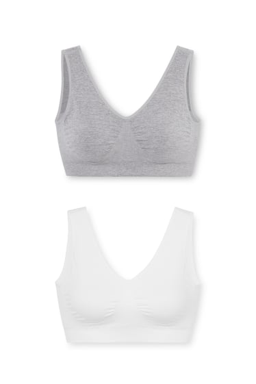 Femmes - Lot de 2 - brassières - ampliformes - sans coutures - blanc / gris